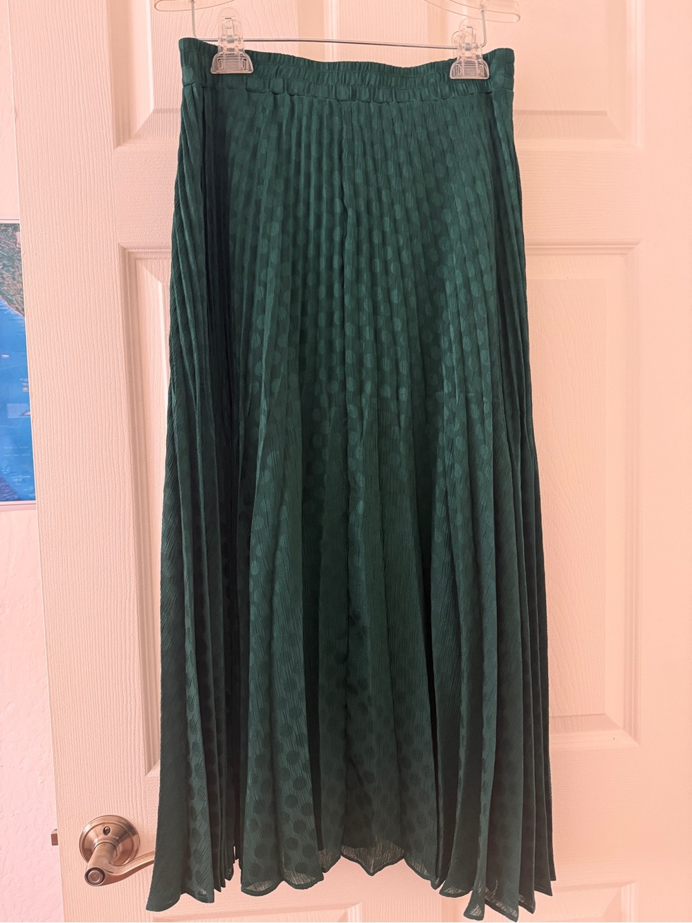 Max Studio Jacquard Shine Dot Pleated Skirt In Rich Emerald Sz M - Picture 2 of 12